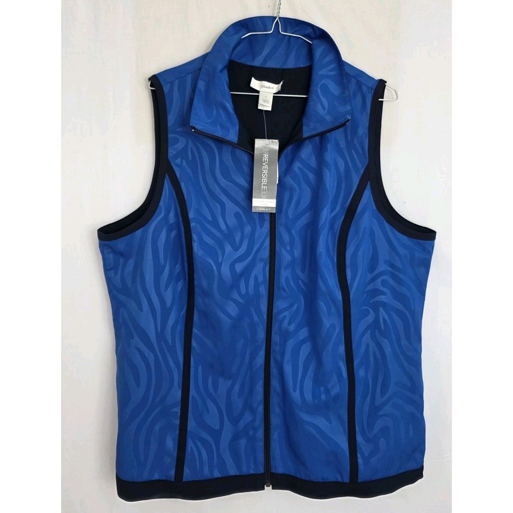 NWT Women's Plus Sz 14W CJ BANKS Fashion Vest Blue Black Reversible Zip Pockets